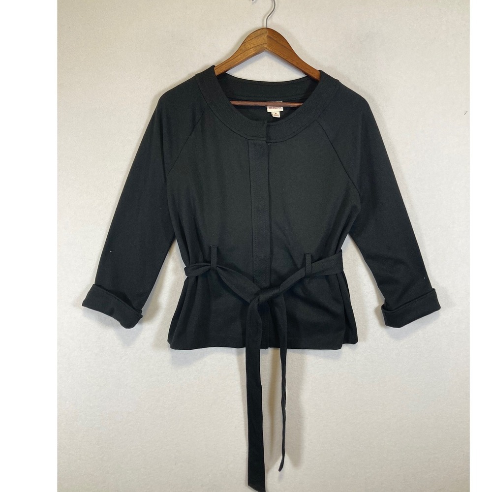 Modern Professional Merona Women Medium Black Belted Snap Front Wrap Jacket Coat